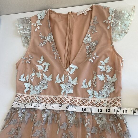 WAYF Oakfield Sky Blue, Gray, & Tan Embroidered Lace Maxi Dress Size Medium - Picture 13 of 16